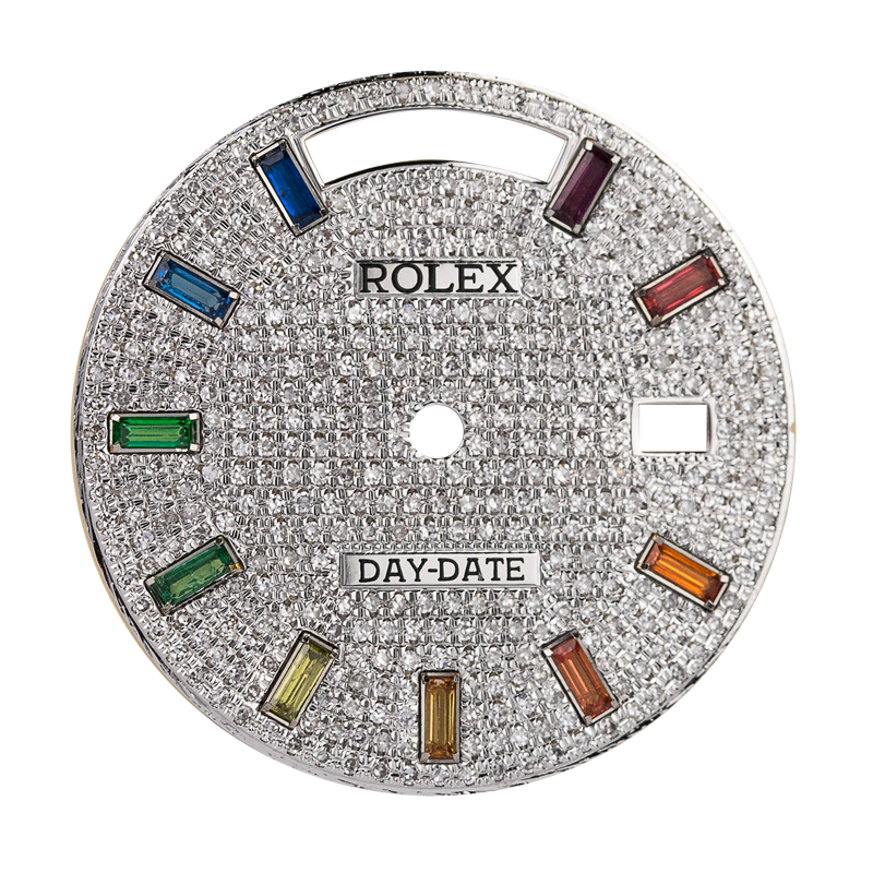 Custom Diamond Paved Rainbow Dial for Rolex Day-Date 36